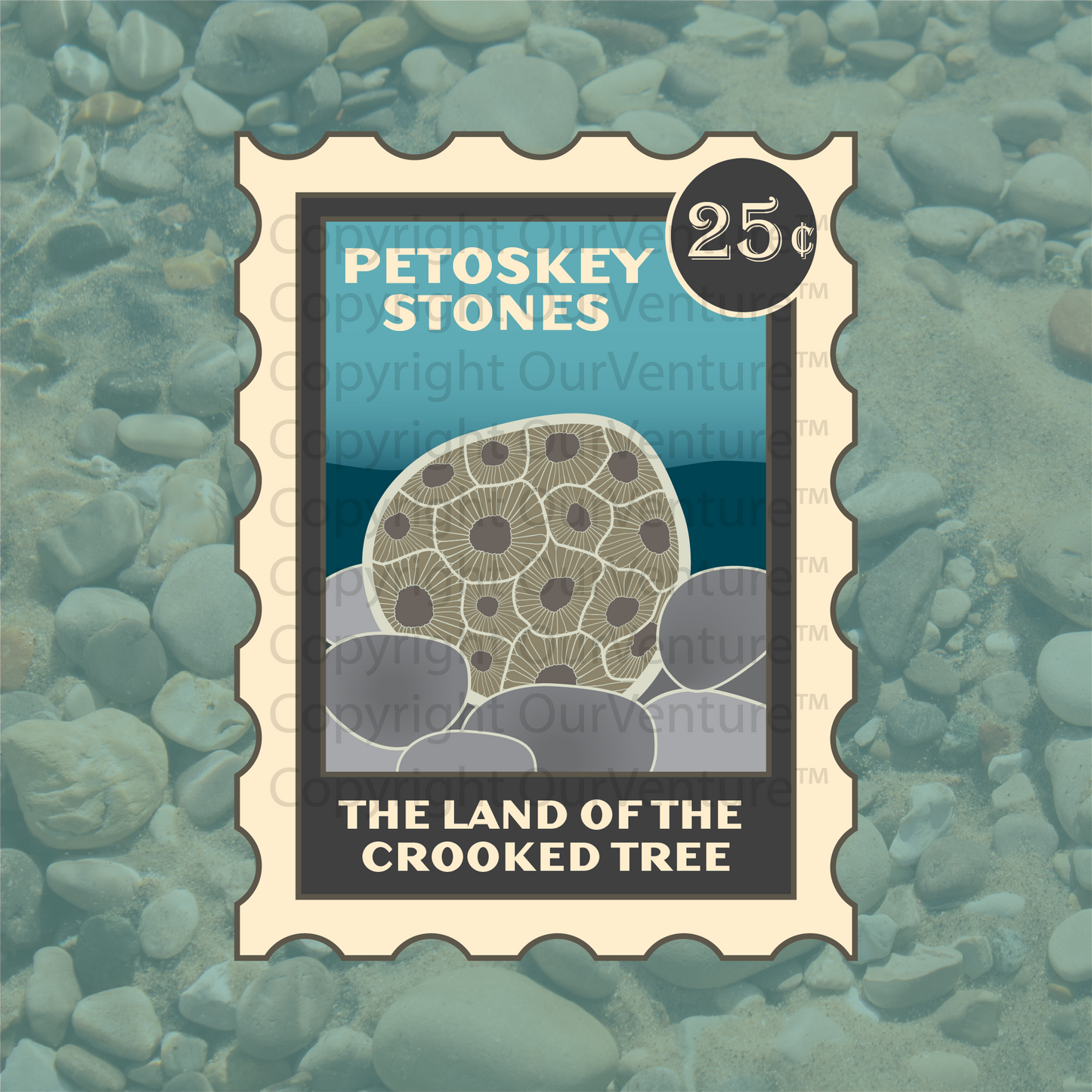 Petoskey Stones Travel Stamp Sticker