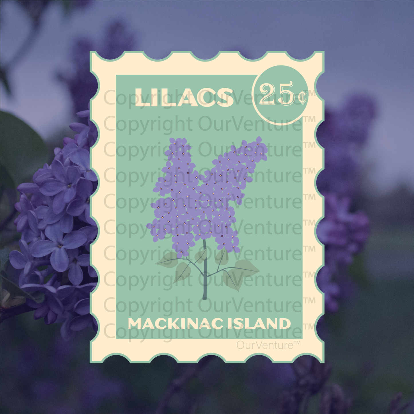 Mackinac Island Michigan – Light Lilac Stamp Sticker