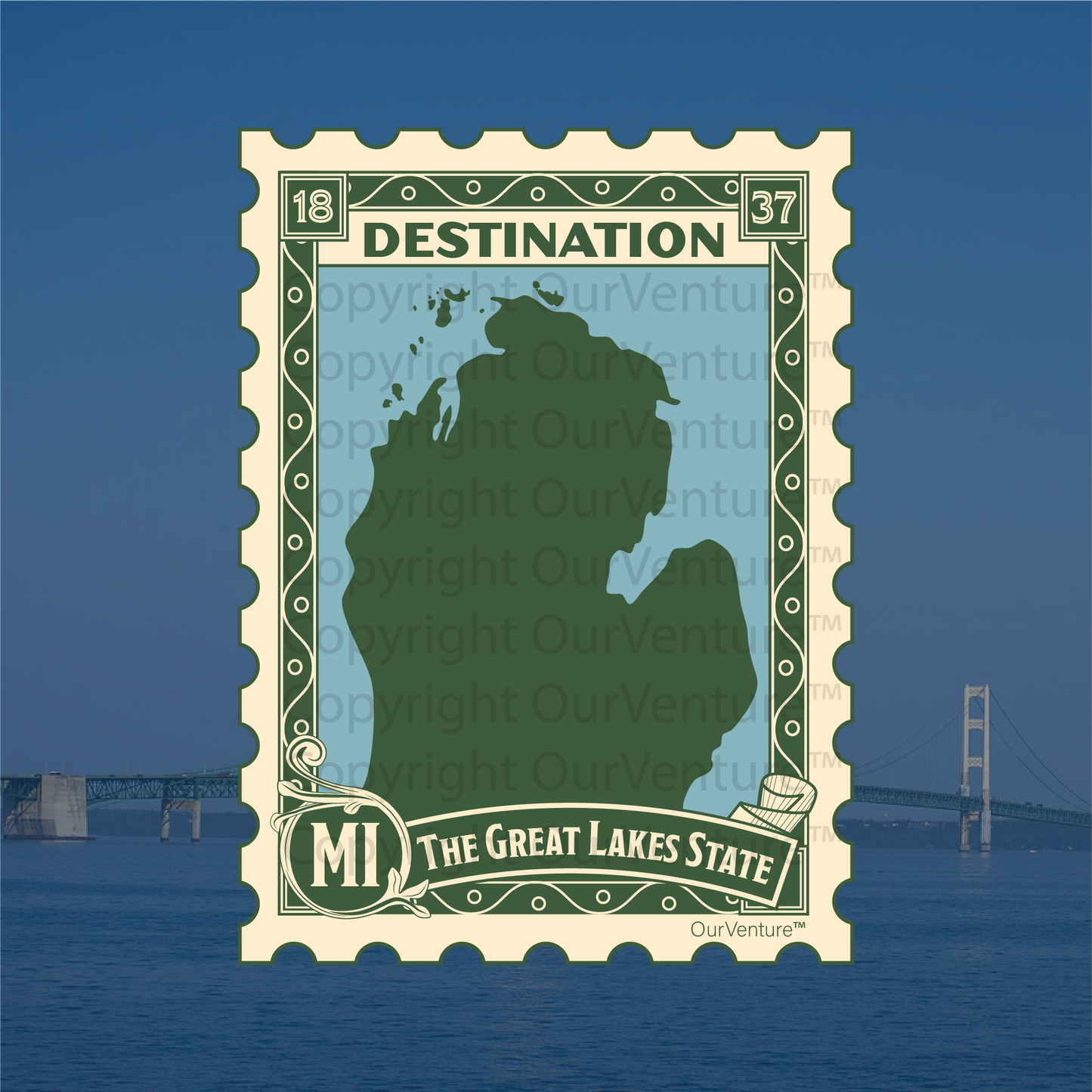 Destination Michigan Travel Stamp Sticker