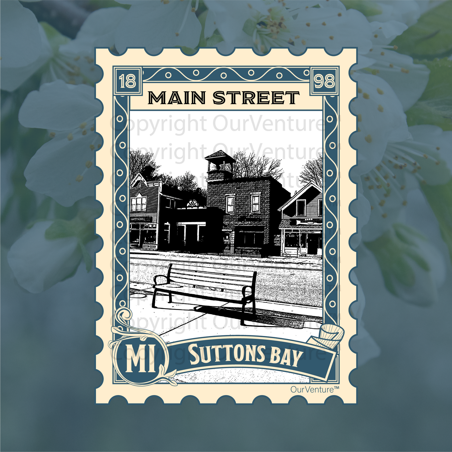 Sutton's Bay Travel Sticker: Main Street, Northern Michigan