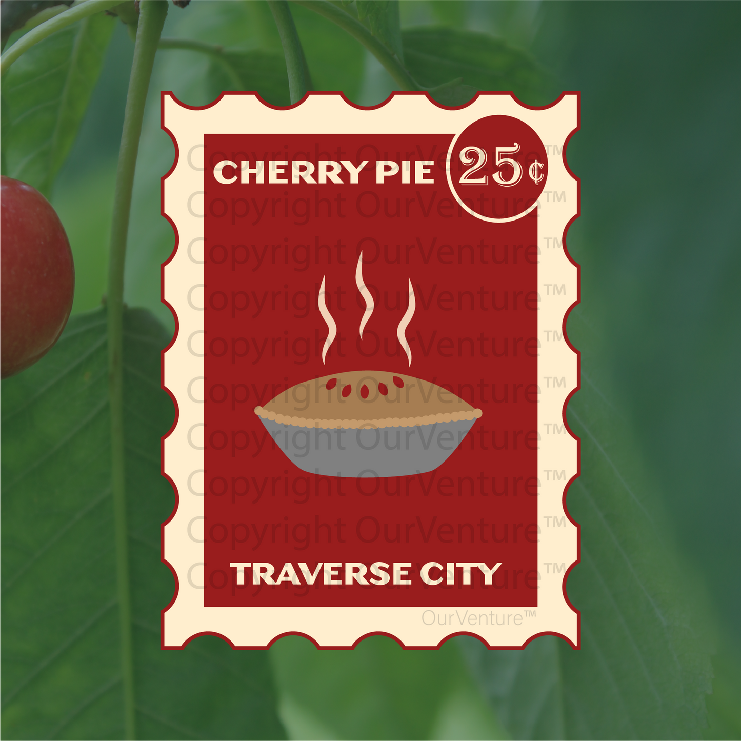 Traverse City, Michigan – Cherry Pie Stamp Sticker