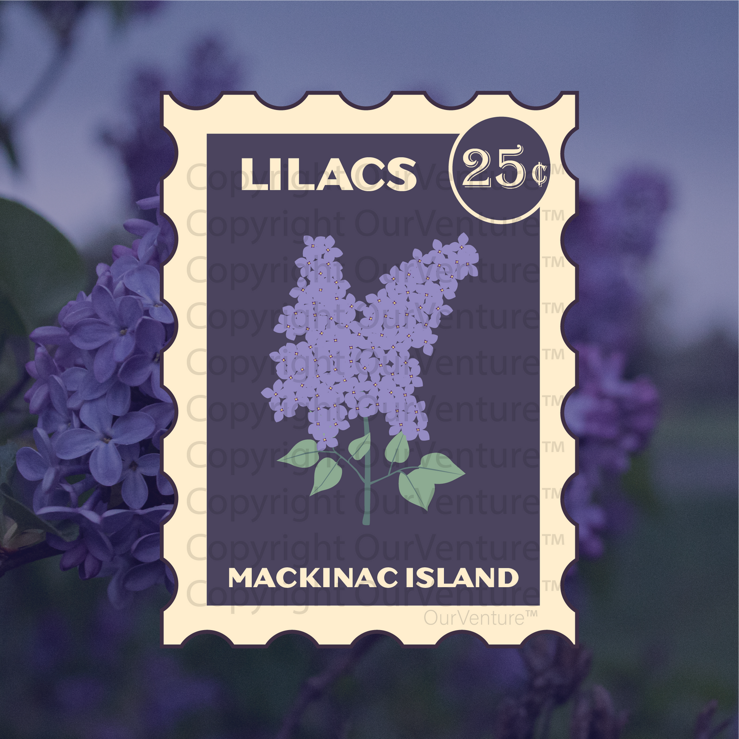 Mackinac Island Michigan – Dark Lilac Stamp Sticker