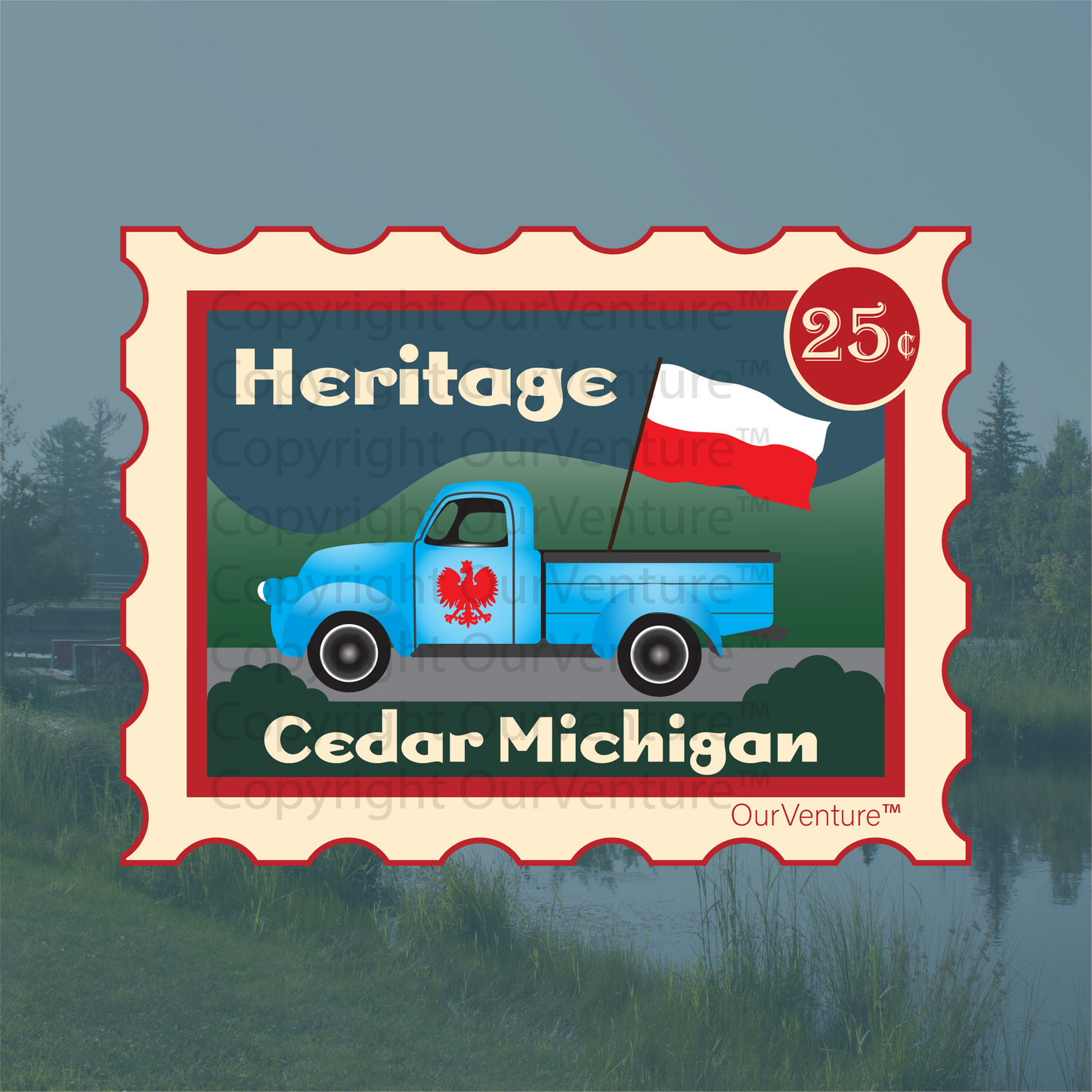 Cedar Polish Heritage Truck Travel Stamp Sticker