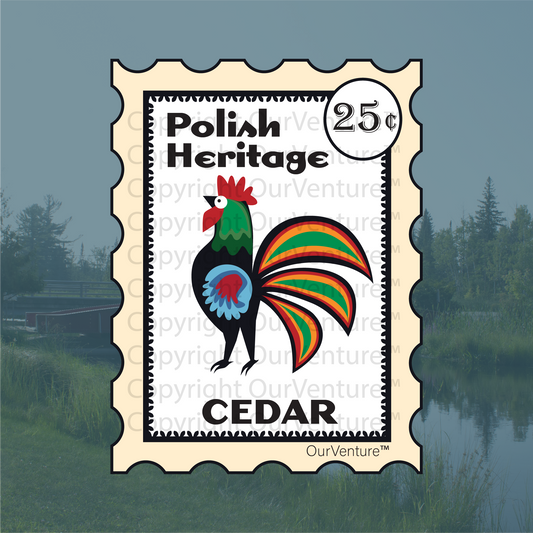 Cedar Polish Folk Rooster Travel Stamp Sticker