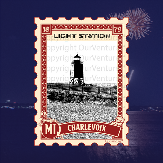 Charlevoix, Michigan Travel Stamp Sticker