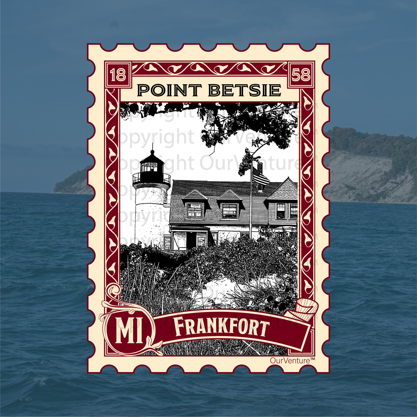 Frankfort, Michigan Travel Sticker: Point Betsie Lighthouse