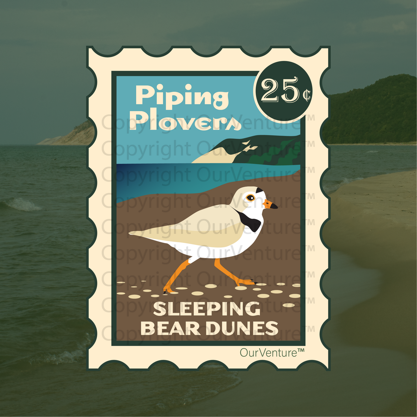 Sleeping Bear Dunes Piping Plover Travel Stamp Sticker