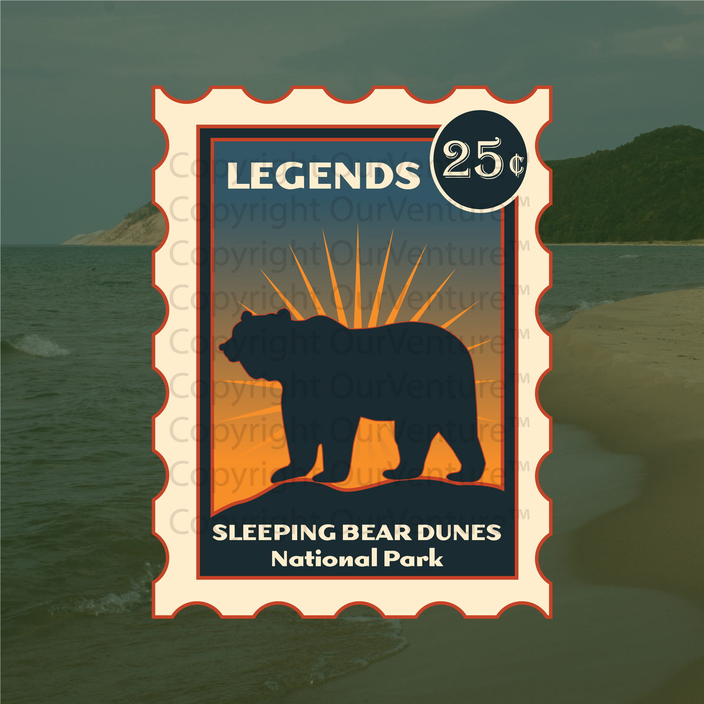 Sleeping Bear Dunes Black Bear Travel Stamp Sticker