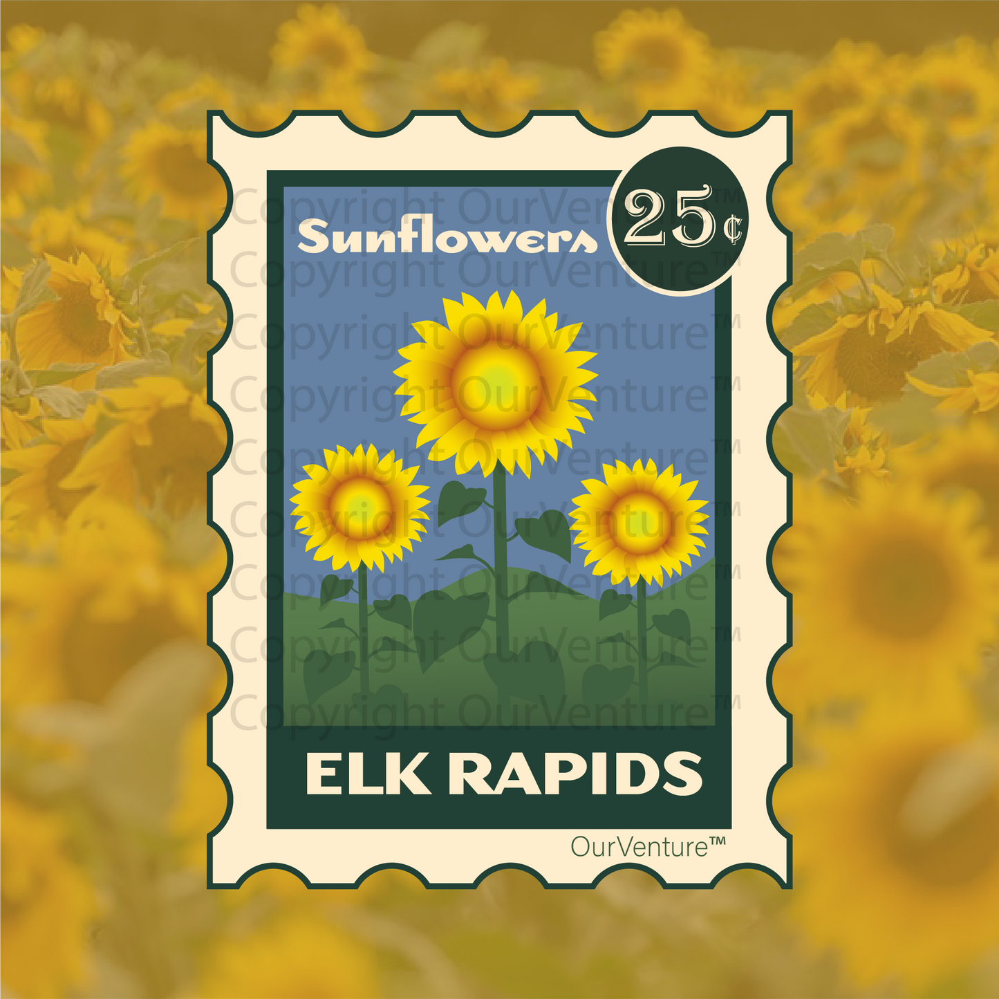 Elk Rapids Sunflower Fields Travel Stamp Sticker