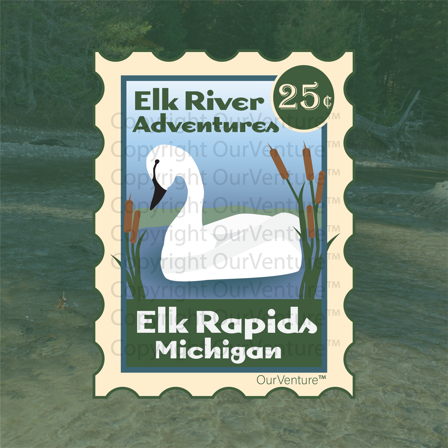 Elk Rapids Swan Travel Stamp Sticker